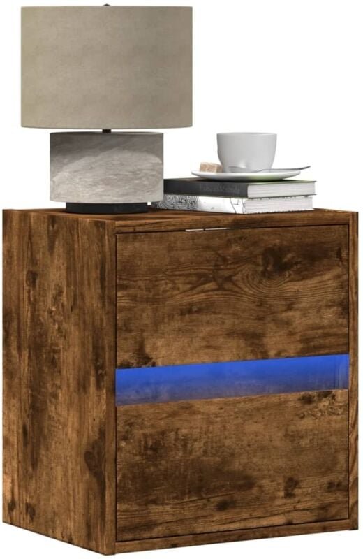 Wand-Nachttisch mit LED-Leuchten Räuchereiche Vidaxl