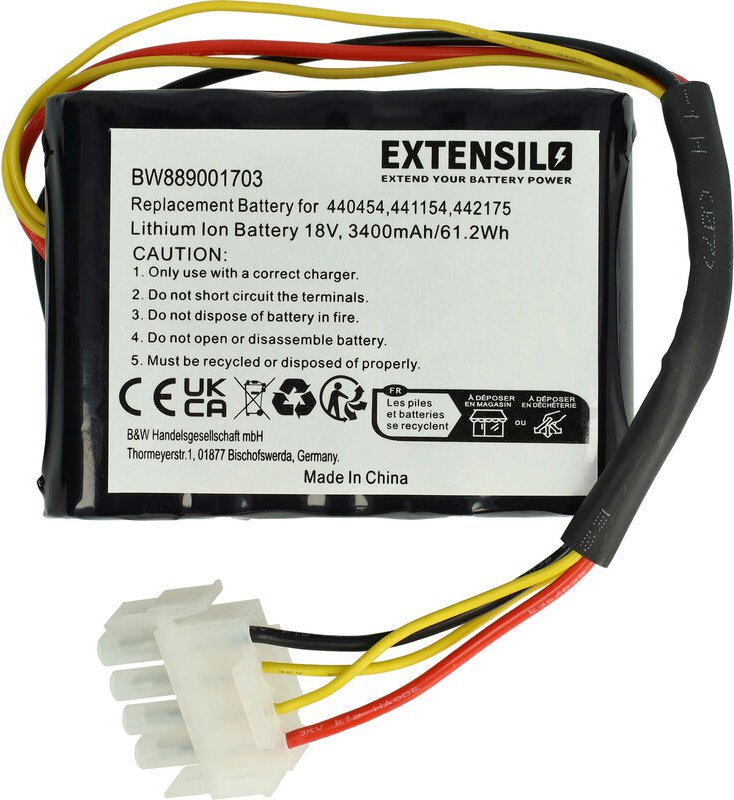 Extensilo - Akku kompatibel mit al-ko Solo Robolinho 1000, 700, 700E, 1100 Rasenmäher (3400mAh, 18V, Li-Ion)