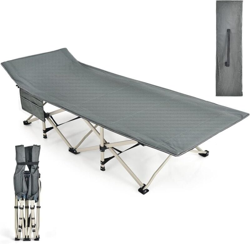 Klappbare Campingliege, Campingbett Feldbett Klappbett, Liege Bett Reiseliege bis 400 kg belastbar, Einzelbett Faltbett ...