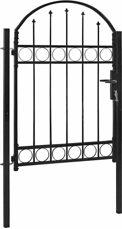 Zauntor mit gewölbter Oberseite Stahl 104 x 125 cm Schwarz vidaXL