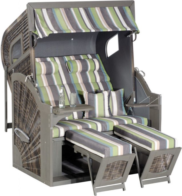 Sonnenpartner Rustikal 405 Z Comfort XL 2-Sitzer Strandkorb 3/4 Liegemodell vintage-braun