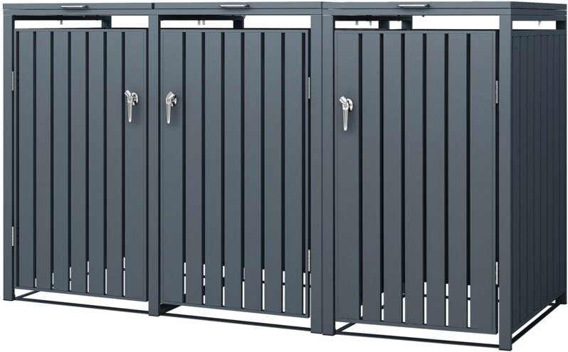 ML-Design Mülltonnenbox 3er für 3 Tonnen 240L 200x80x116,3 cm, Anthrazit, Stahl, wetterfest, Abschließbare Mülltonnenver...