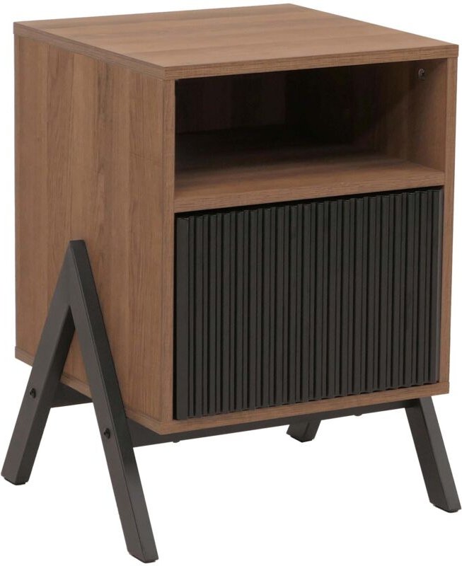 Nachttisch HHG-152, Kommode Beistelltisch Nachtschrank Schrank, Schublade MDF Metall Melamin 59x40x40cm natur