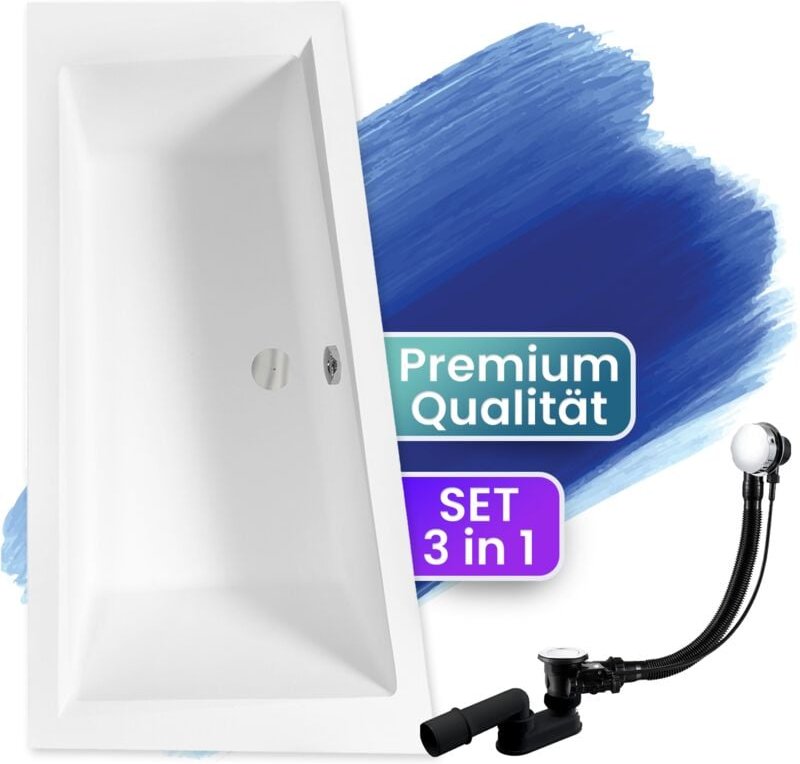 Badewanne Eckbadewanne 160x90 Links + Bambus Ablage, Ablaufgarnitur & Füßen GRATIS - Komplettset 4in1 Original Acryl Wan...