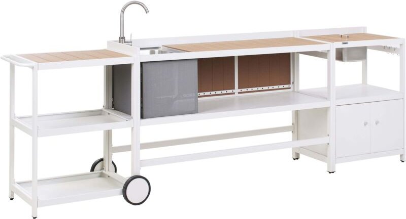 Gartenküche 3-teilig Weiß Aluminium Aufbewahrungsschrank Insel Spüle Servierwagen Gartenküche Kochstelle