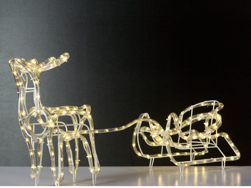 Led Rentier mit Schlitten - 192 led in warmweiß / 8m Lichtschlauch - für Innen und Außen