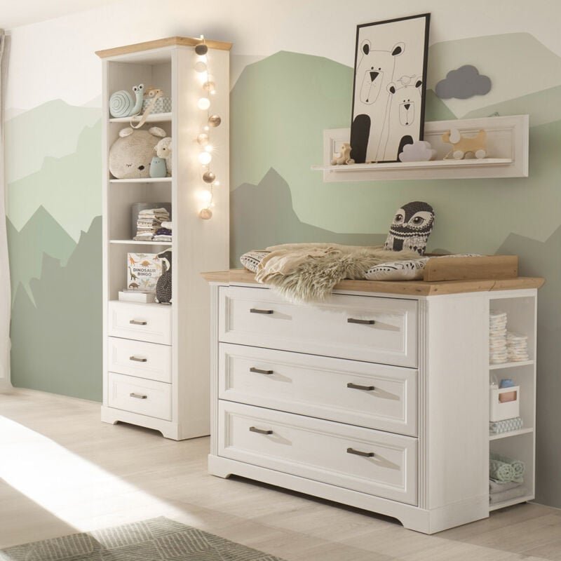 Wickelkommode, Standregal, Wandoard, Landhausstil, Pine weiß mit Eiche JASPER-78