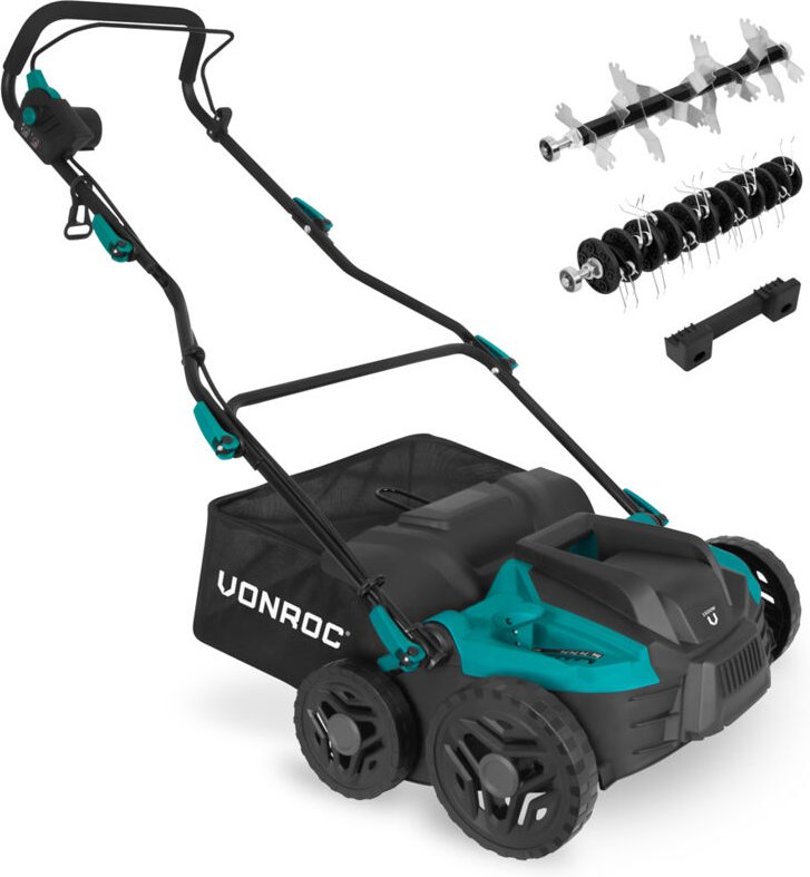 Vertikutierer Elektro - Rasenbelüfter 1500W - Einstellbare Schnitttiefe, Klappbar, 36CM inklusive 45 Liter Fangkorb