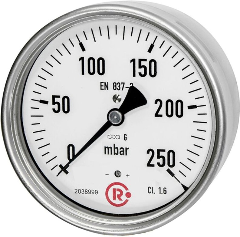 Riegler - Kapselfedermanometer, g 1/2 hinten zentrisch, 0 - 40 mbar, ø 100