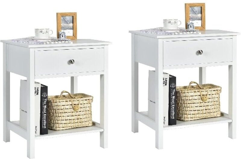 Nachttisch mit Schublade, Beistelltisch 2 Ebene Holz, Nachtkommode Nachtschrank Flurkommode, Flurtisch Telefontisch für ...