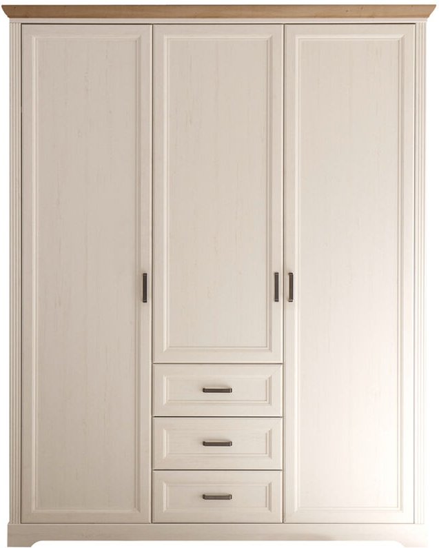 3-trg Kleiderschrank, 3 Schubkästen, Landhausstil, Pine weiß mit Eiche JASPER-78