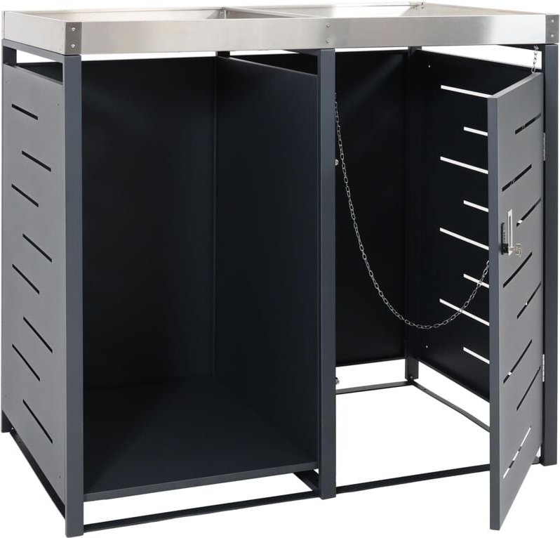 1er-Mülltonnenverkleidung mit Brennholzlager HHG 826, Mülltonnenbox, 125x130x80cm erweiterbar Metall 45kg anthrazit