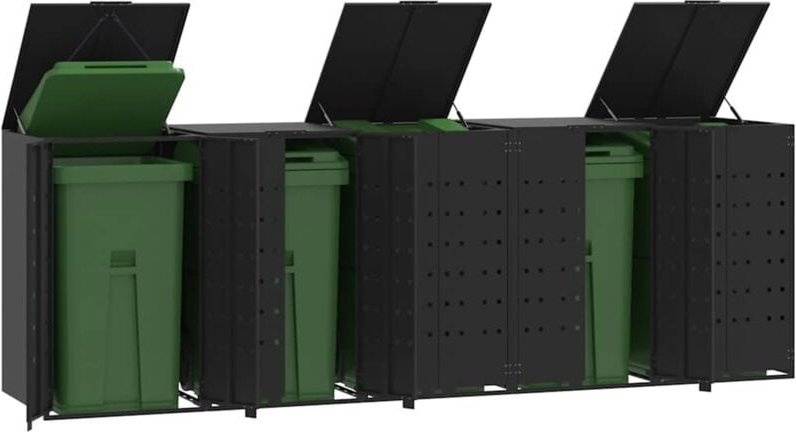 Vidaxl - Mülltonnenbox für 5 Tonnen Schwarz 345x79x117 cm Stahl