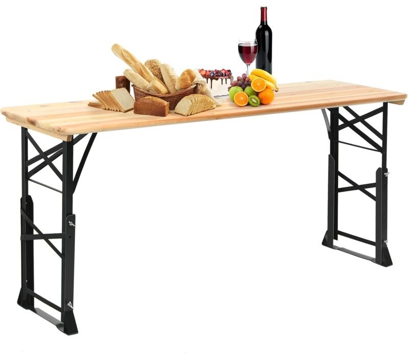 Bierzelttisch höhenverstellbar, klappbarer Biertisch mit Schirmloch, 168,5 cm Langer Buffettisch, Partytisch, Klapptisch...