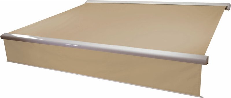 Elektrische Kassetten-Markise HHG-606, Vollkassette, 5x3m ausfahrbarer Volant Polyester Creme