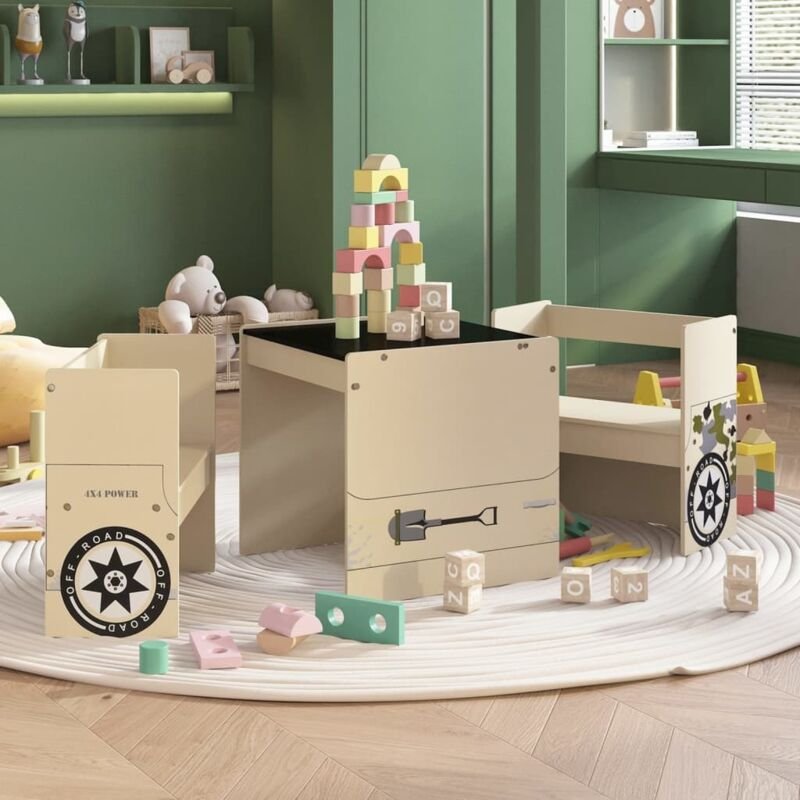 3-tlg. Kindertisch und Stuhl Set Geländewagen-Design MDF vidaXL