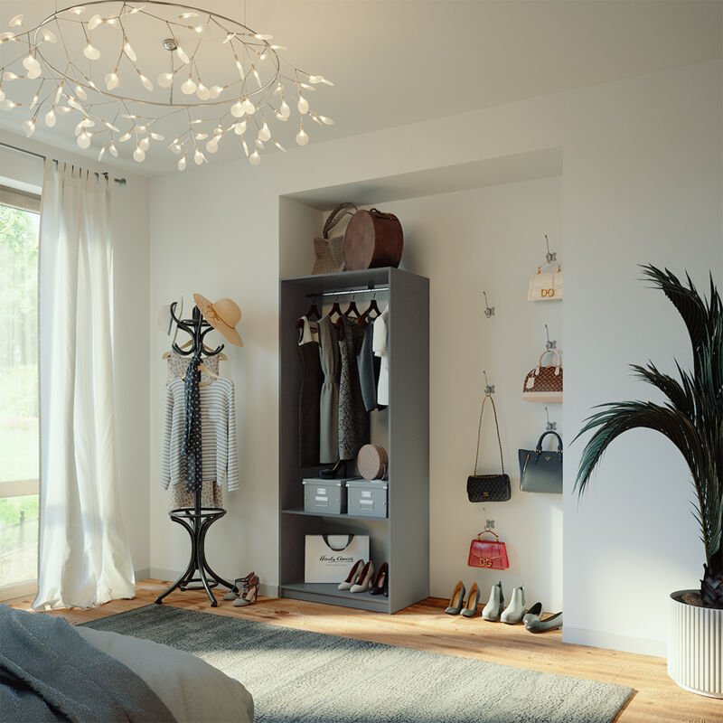 Kleiderschrank Elmo, Anthrazit, 80 x 200 cm Vicco