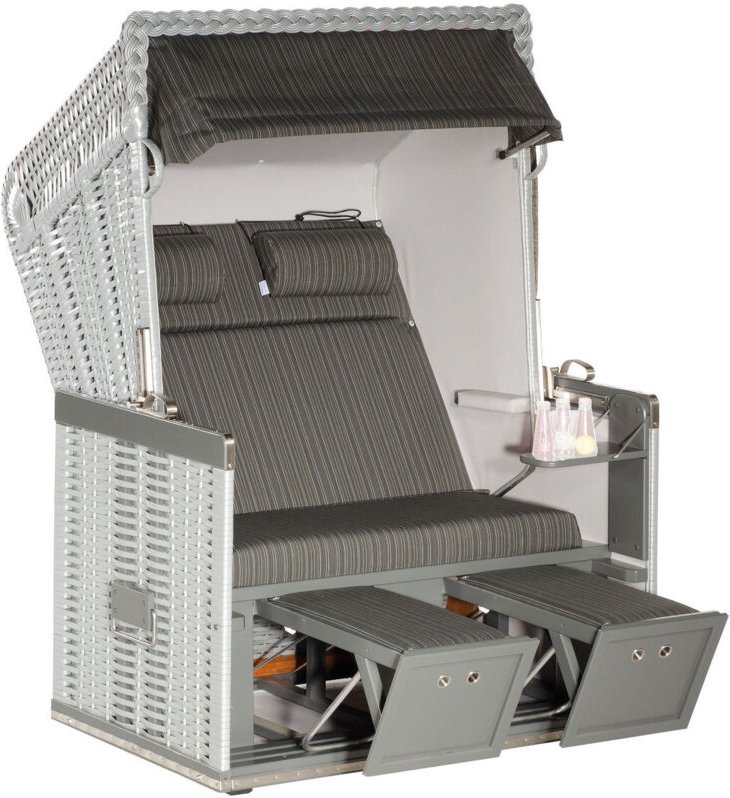 Sonnenpartner - Strandkorb Konsul 2-Sitzer Halbliegemodell silber/grau mit Sonderausstattung