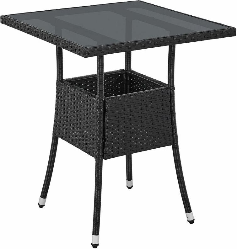 Polyrattan Gartentisch Yoro wetterfest - Balkontisch 60x60 cm eckig - Rattan Beistelltisch mit Glasplatte - kleiner Tisc...