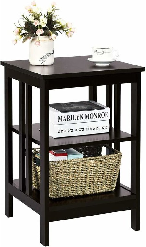 COSTWAY Nachttisch 3 Ebenen, Beistelltisch Nachtschrank, Sofatisch Couchtisch für Schlafzimmer, Wohnzimmer 40x40x61cm (B...