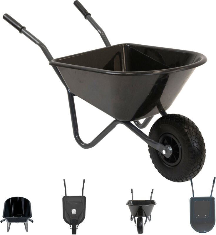 Kinderschubkarre uni schwarz 40 kg 20L Kunststoffwanne Vollgummirad Schiebkarre Gartenkarre