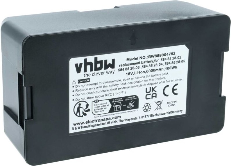 Vhbw - Akku Ersatz für Husqvarna 5848228-01, 5848428-02, 584 84 28-02, 5848528-01, 5848528-02 für Rasenroboter (6Ah, 18V...