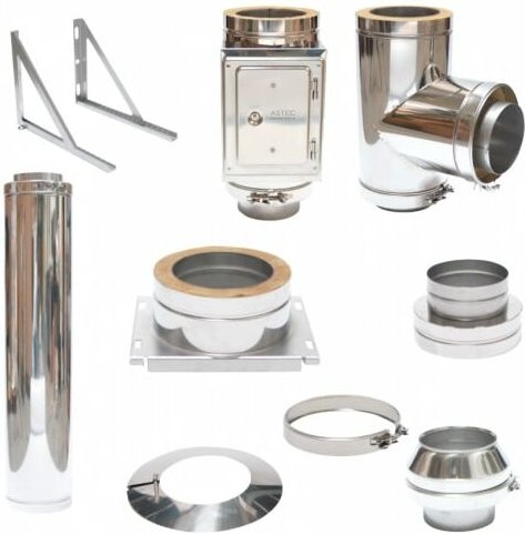 Edelstahlschornstein Bausatz doppelwandig dn 150 mm Edelstahl Sanierung Grundbausatz ohne Längenelement Ohne Wandkonsole...