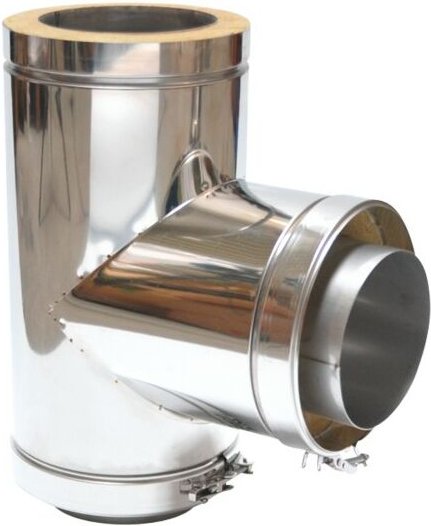 Astec - Edelstahlschornstein T-Stück 90° Doppelwandig DN113-300 Edelstahl Schornstein 8211-250
