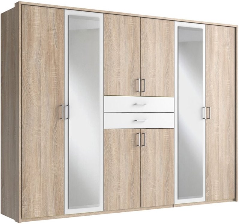 Kleiderschrank 273cm in Eiche und weiß DUNMORE-43, inkl. Passepartout