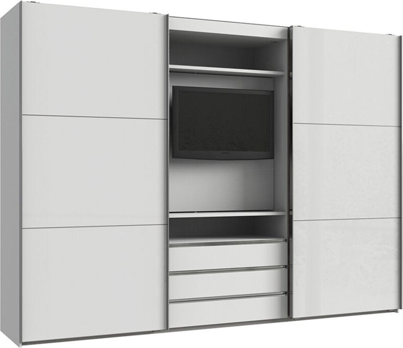 Schwebetürenschrank Glasfronten mit tv Element weiß, MIDLAND-43