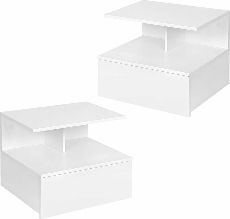 2x Nachtschrank Nachttisch hängend Weiß Nachtkästchen, offenem Fach, Wandkonsole Hängeschrank Schweberegal 40x31x35 cm -...