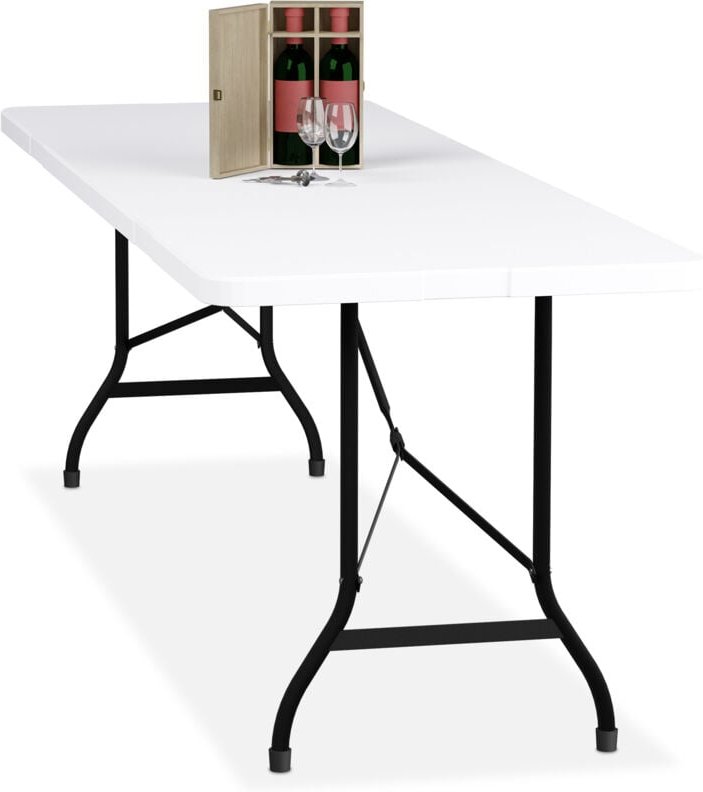 Gartentisch, klappbar, hbt: 75 x 220 x 68 cm, Kunststoff, Stahl, wetterfester Klapptisch, Outdoortisch, weiß - Relaxdays