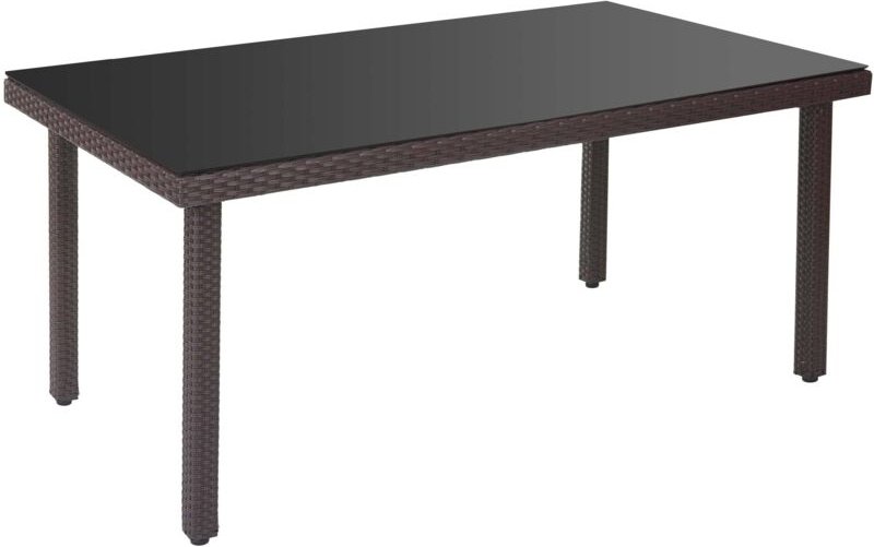 HHG - Poly-Rattan Gartentisch Chieti, Esstisch Tisch mit Glasplatte, 160x90x74cm braun
