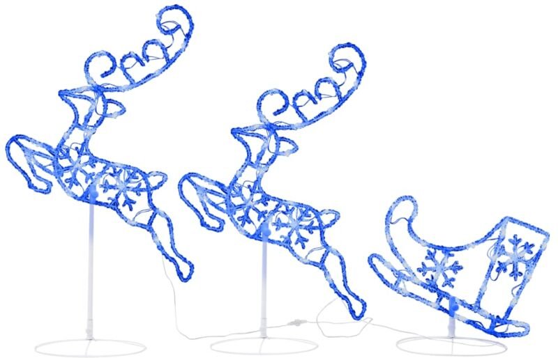 Weihnachtsdeko LED Rentiere & Schlitten Acryl 260x21x87 cm Blau vidaXL