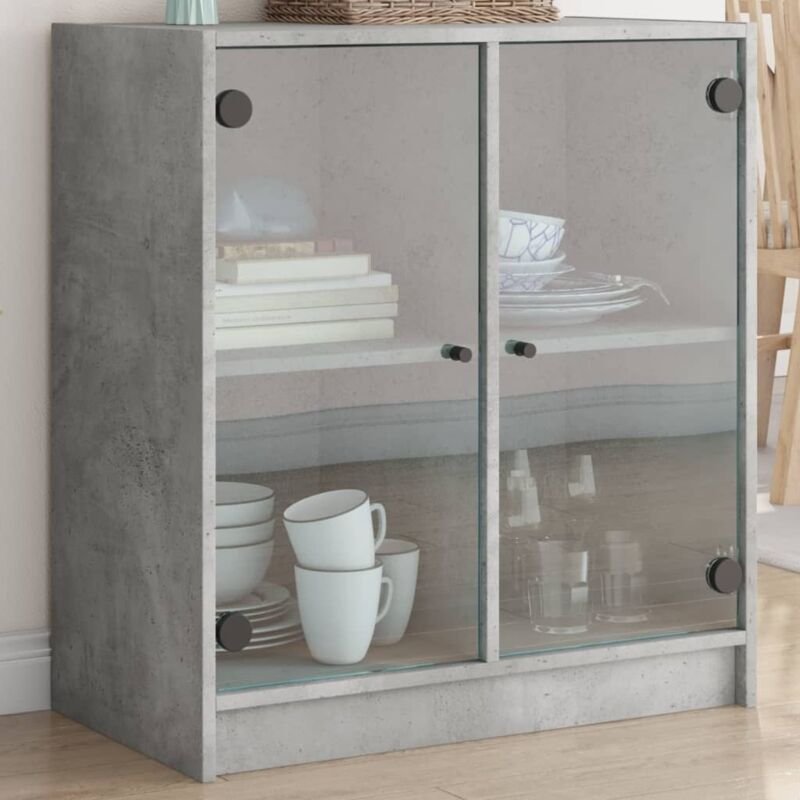 Beistellschrank mit Glastüren Betongrau 68x37x75,5 cm Vidaxl