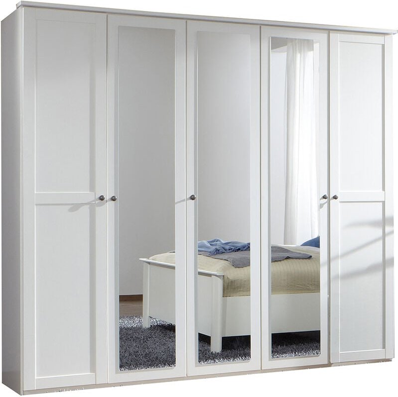 Kleiderschrank 225cm, 5-türig, weiß mit Spiegeltüren, CROPANI-43