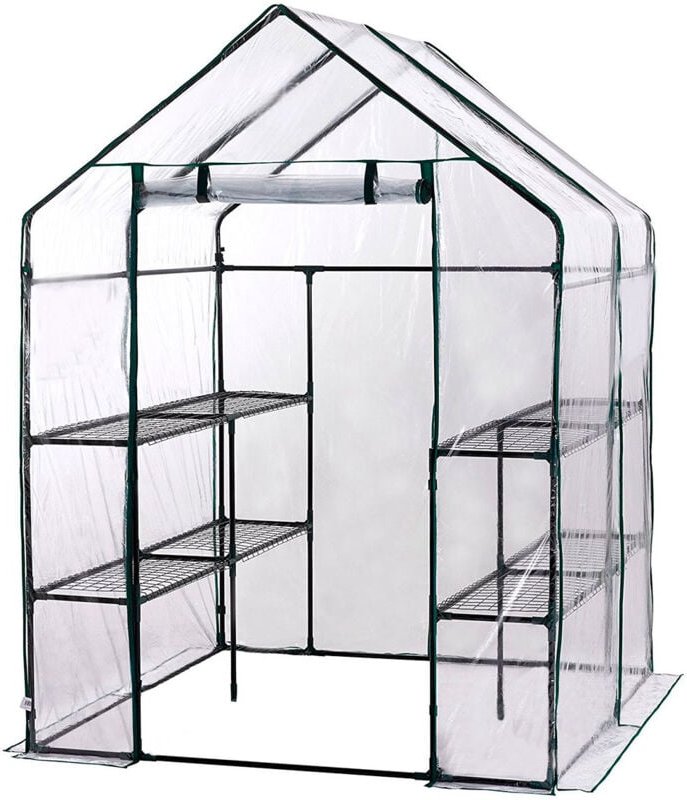 Gewächshaus PVC/Stahl Gardiun New Leaf 4 Regale 143x143x195 cm Grün mit Reißverschlusstür