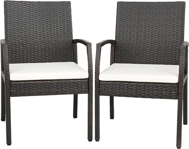 2er Rattan Stühle Set, Gartenstuhl Polyrattan mit Rückenlehne & Armlehne, Gartensessehl mit Sitzkissen, Balkonstuhl Gart...