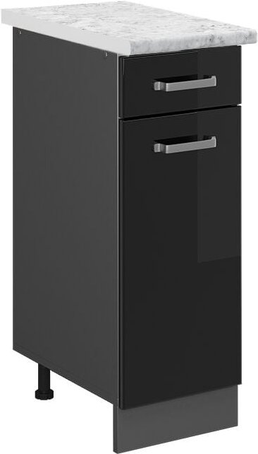 Vicco - Schubladenschrank R-Line, Schwarz Hochglanz, 30 cm ap Marmor