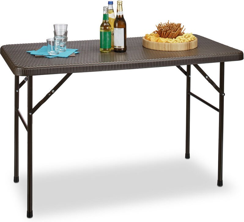 Relaxdays Gartentisch klappbar BASTIAN, rechteckig H x B x T: 74 x 121,5 x 61,5 cm, Metall, Kunststoff, Rattan-Optik, br...
