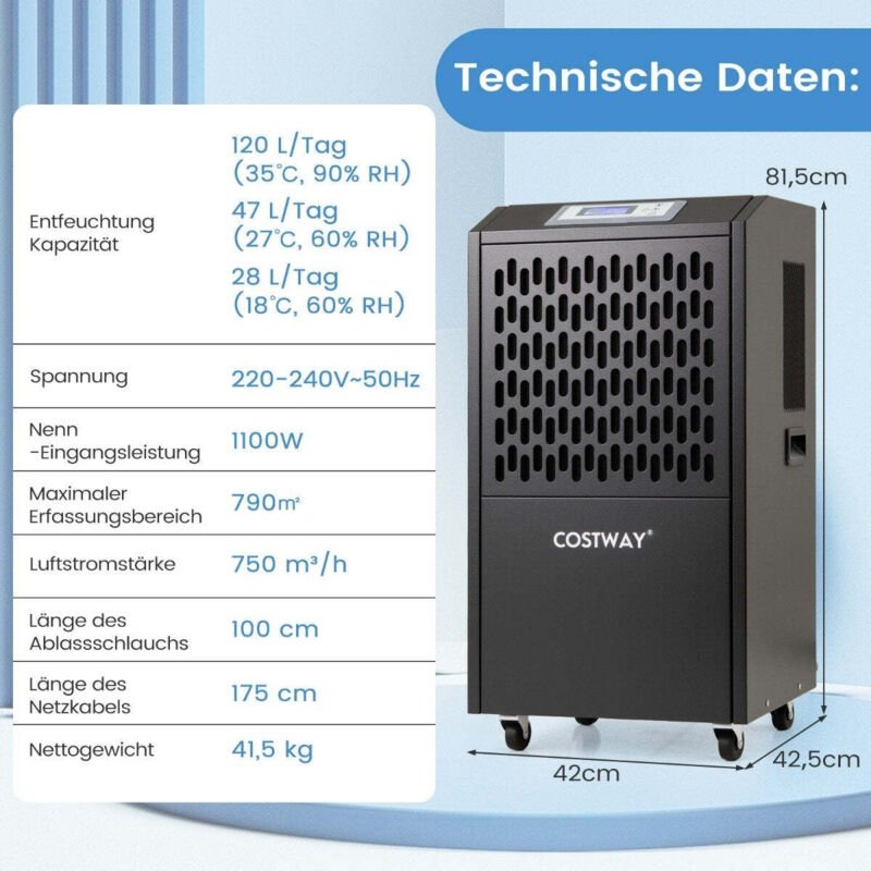 Kommerzieller luftentfeuchter 118 ltag automatische entleerung 4 rader