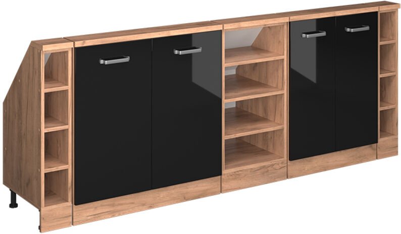 Dachschrägenschrank-Set Rion, Schwarz Hochglanz/Goldkraft Eiche, 5er Set, Vicco