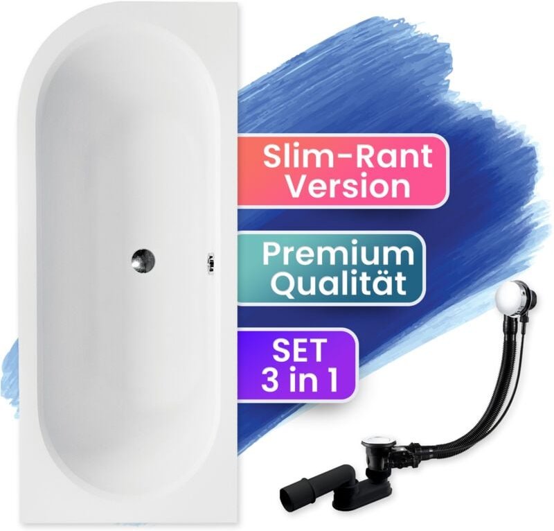 Badland - Badewanne Eckbadewanne 180x80 Rechts, Ablaufgarnitur & Füßen gratis - Komplettset 3in1 Original Acryl Wanne Pr...