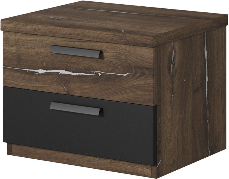 Nachttisch Schlafzimmer SOLMS-83 in Flagstaf Eiche dunkel Nb. und silber, kombiniert mit schwarz, b/h/t: ca. 46/37/40 cm