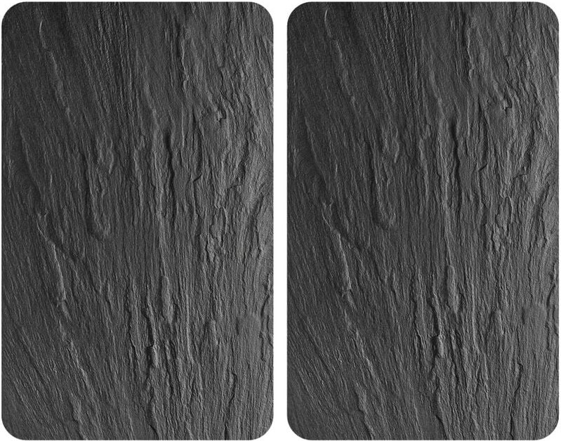 WENKO Herdabdeckplatte Universal Schiefer 2er Set, für alle Herdarten, Schwarz, Gehärtetes Glas mehrfarbig, Kunststoff (...