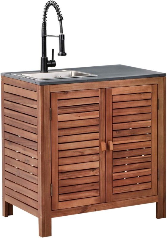 Outdoor-Küchenschrank mit Spüle BRUCOLI Akazienholz 80 cm 50 cm Braun / Schwarz