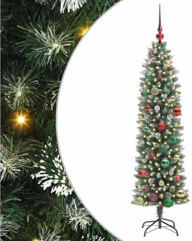 Künstlicher schlanker Weihnachtsbaum Grün und Weiß 150 cm vidaXL