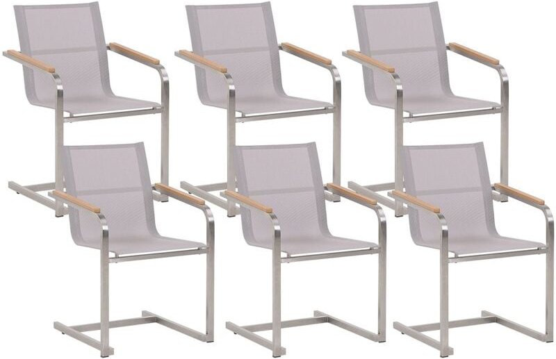 Beliani - Gartenstuhl Beige Edelstahl 6er Set mit Textilbespannung Moderner Look Gartenausstattung Terrasse Balkon Garte...