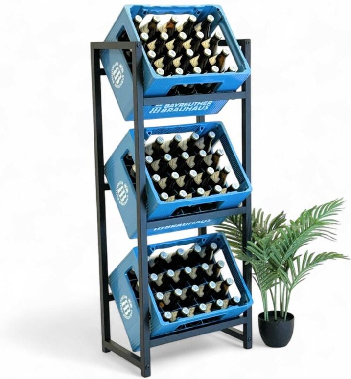 Getränkekistenregal 3 Kisten Schmal Metall Stehend 96599 Kistenregal Getränkekistenhalter 47 cm Getränkeregal - Dandibo