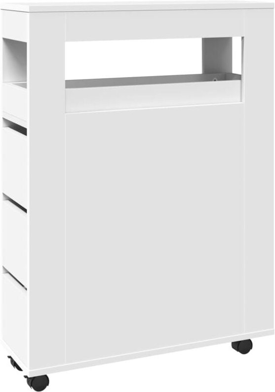 Badschrank Schmal mit Rollen Weiß Holzwerkstoff - Vidaxl